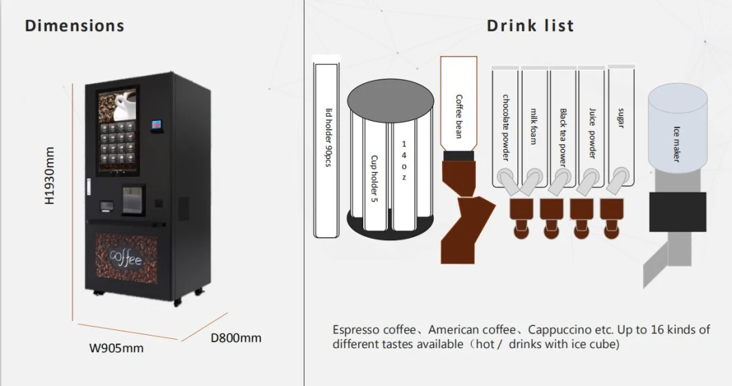 Leading Manufacture Iced Fresh Ground Coffee Vending Machine with Ice